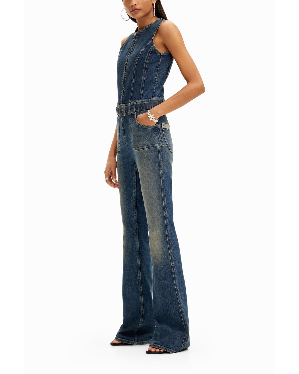 Desigual Blue Fitted Denim Jumpsuit, Cotton