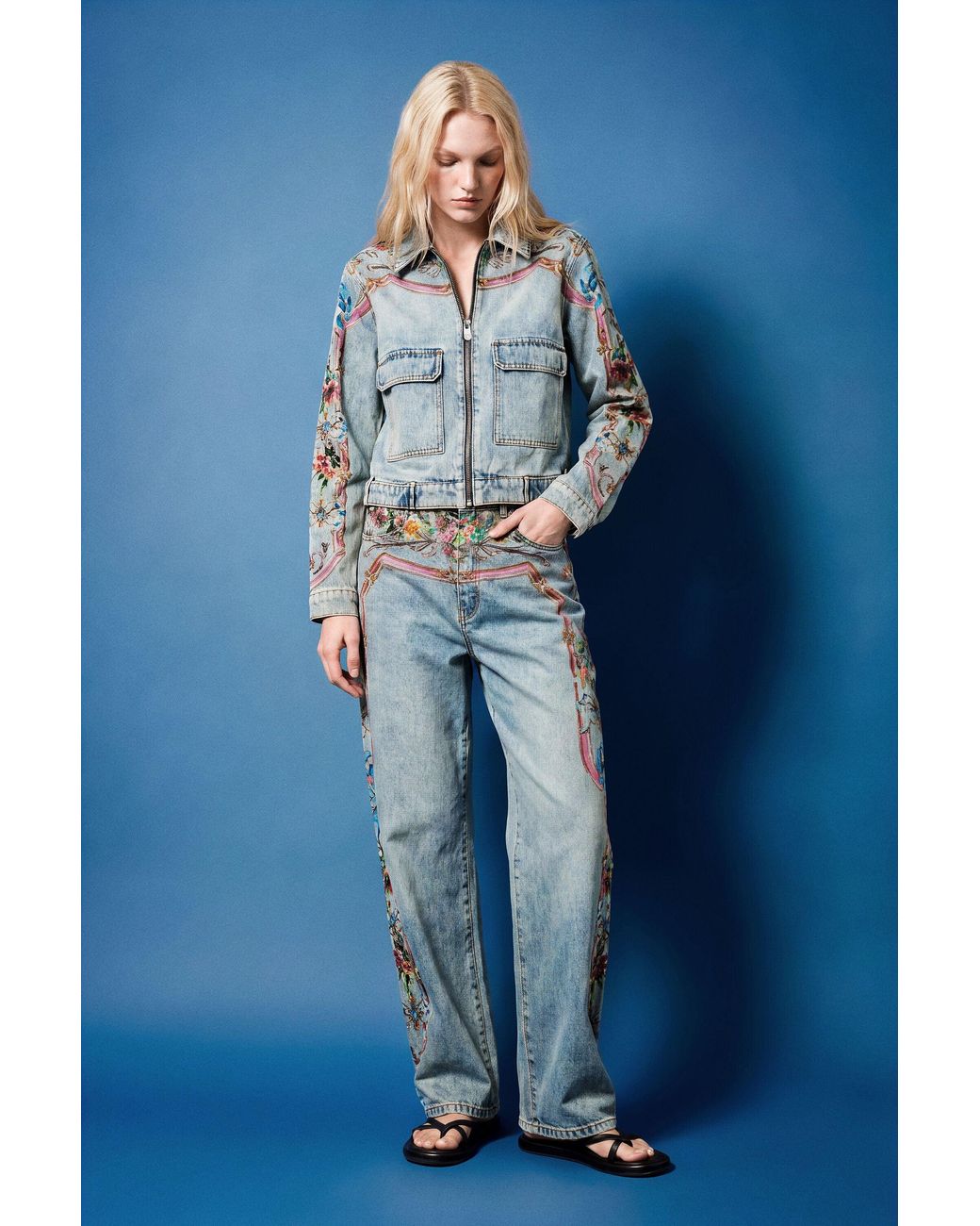 Desigual Blue Printed Balloon Jeans, Cotton