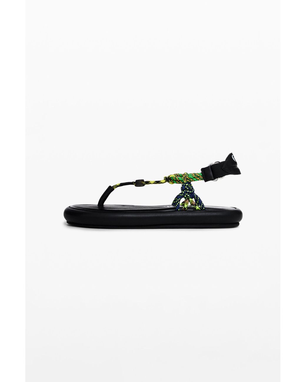 Desigual Black Flat Rope Sandals, Polyester