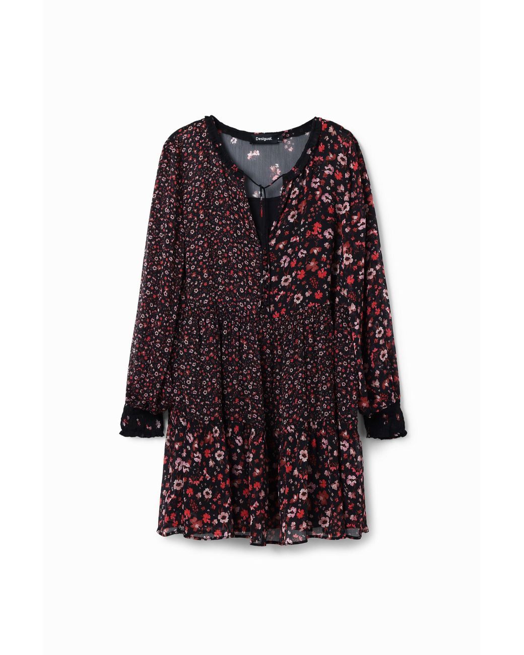 Desigual Purple Short Floral Chiffon Dress, Polyester