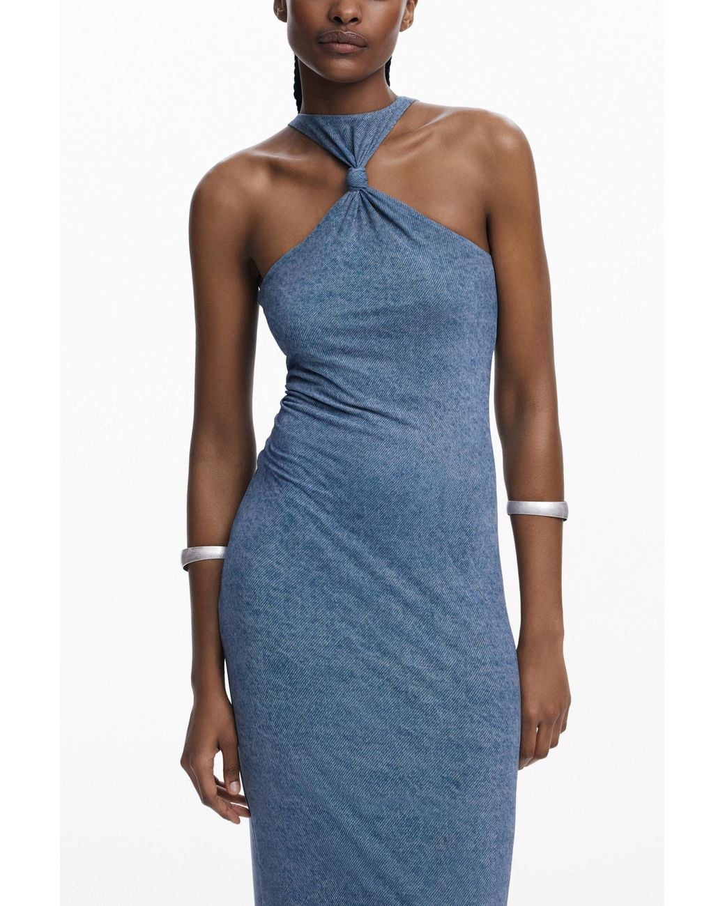 Desigual Blue Knot Fitted Midi Dress, Polyester