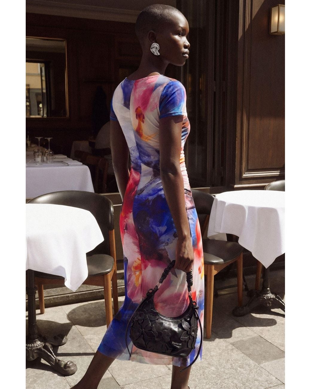 Desigual White Sleeveless Printed Dress, Polyester
