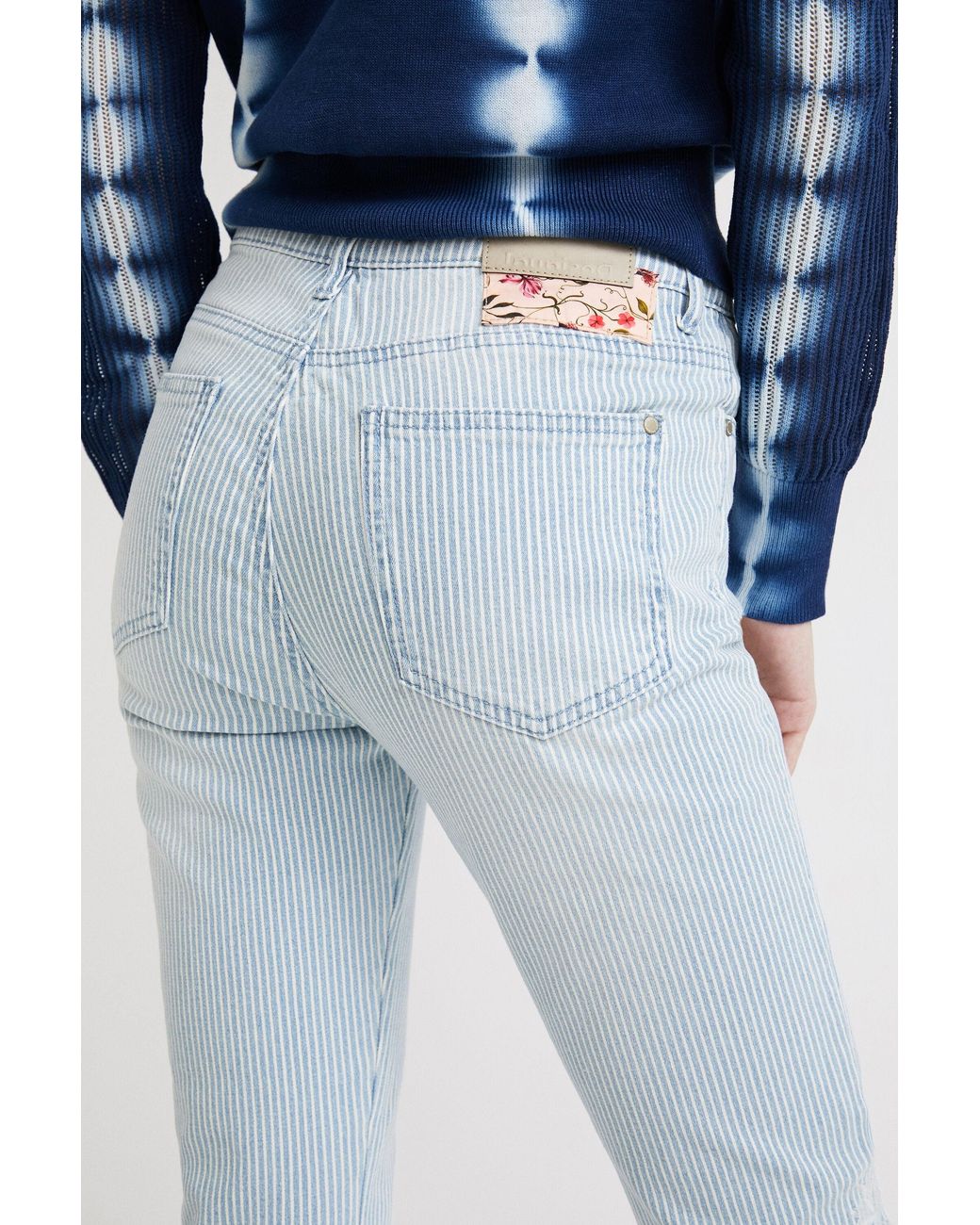 Desigual Blue Striped Skinny Jeans, Cotton