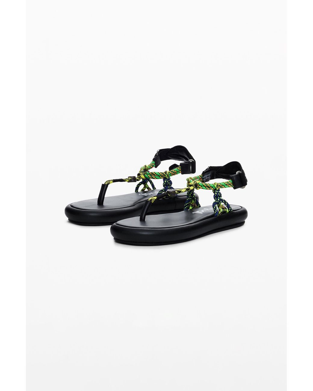 Desigual Black Flat Rope Sandals, Polyester