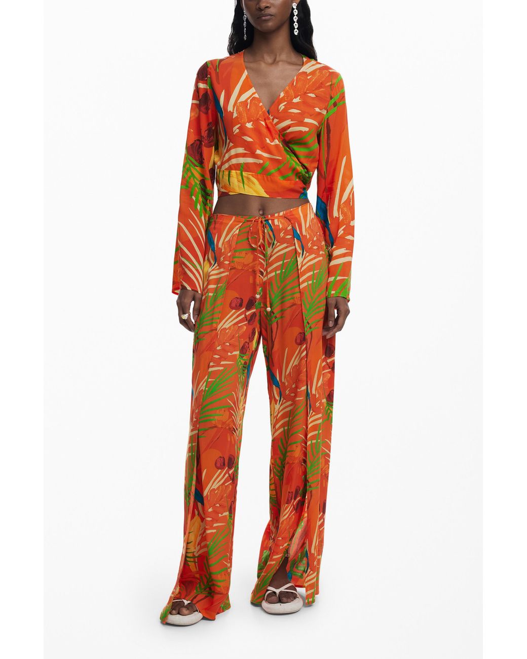 Desigual Orange Tropical Wrap Top, Viscose