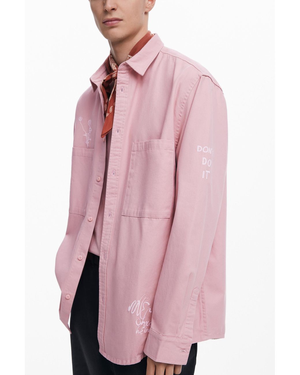Desigual Pink Embroidered Shirt, Cotton for men