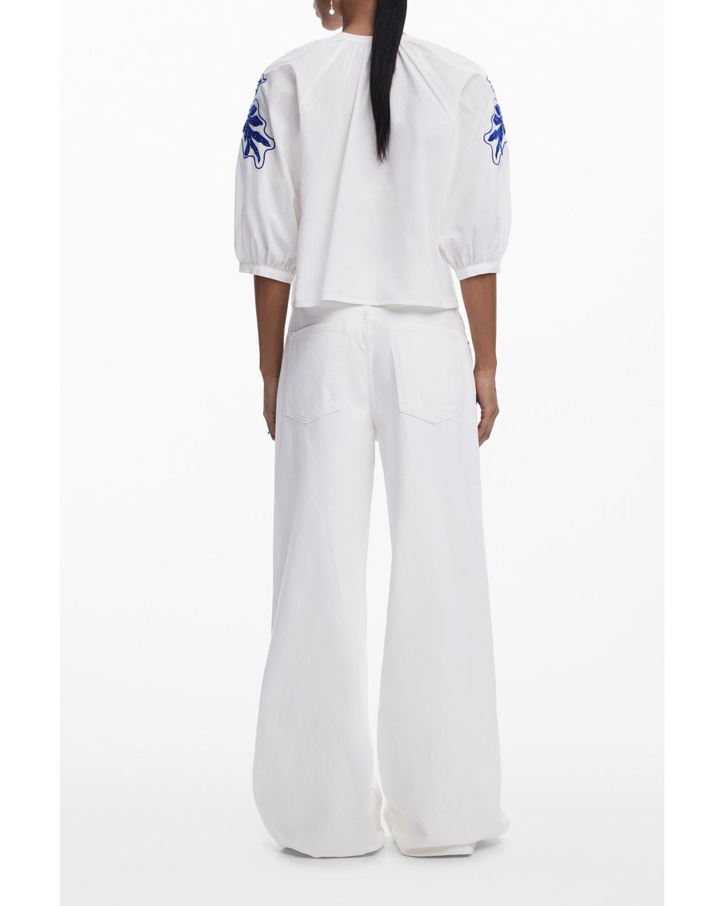 Desigual White Wide Leg Basic Jeans, Cotton