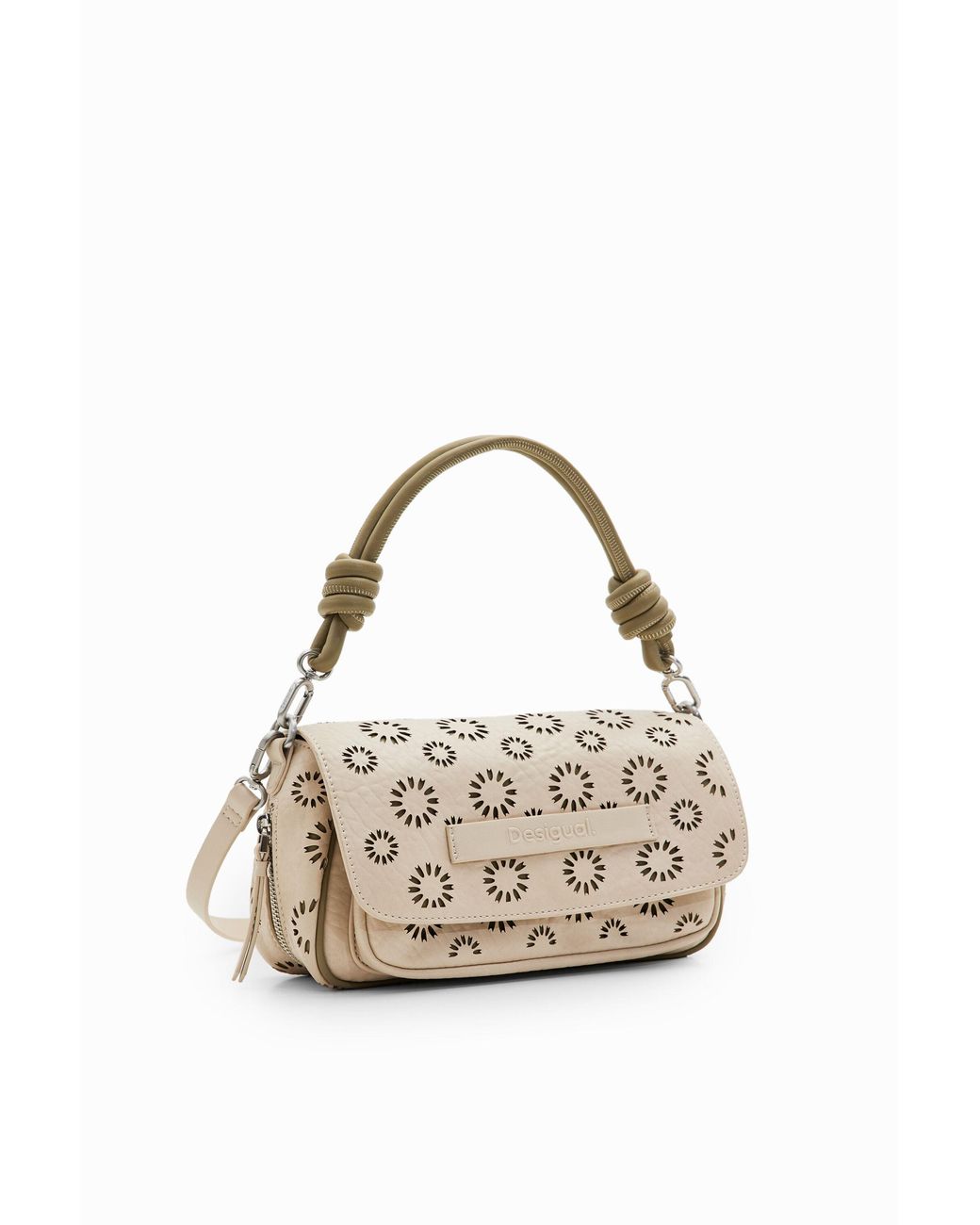 Desigual White M Die-Cut Floral Crossbody Bag, Polyurethane