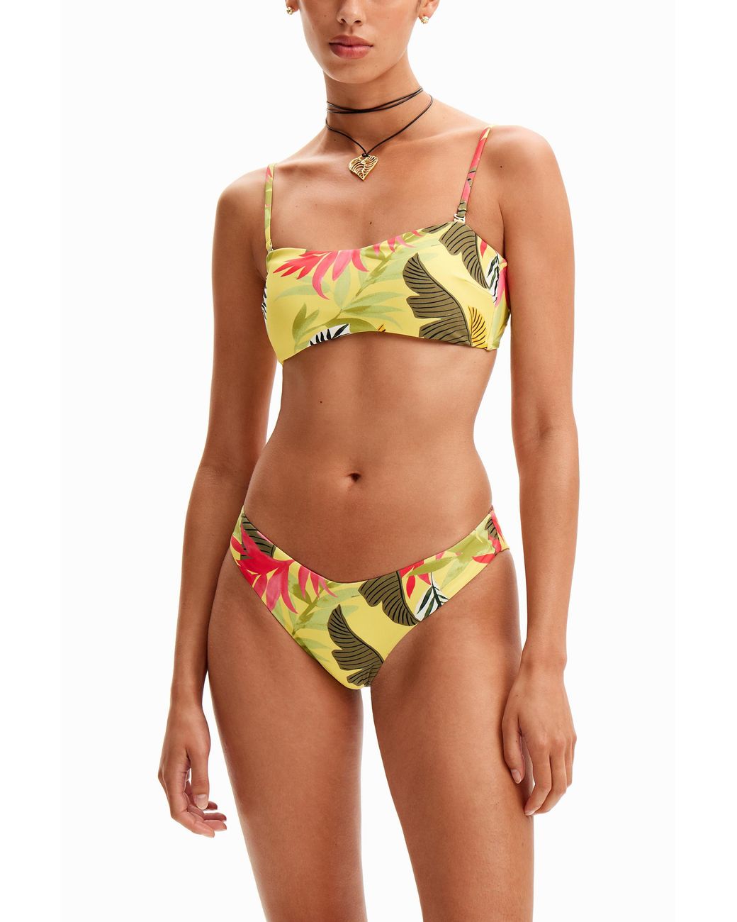 Desigual Yellow Tropical Bandeau Bikini