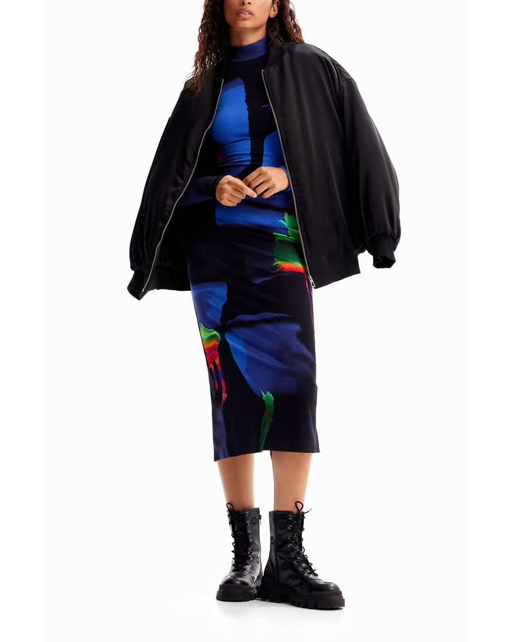 Desigual Blue M. Christian Lacroix Neon Midi Dress, Viscose