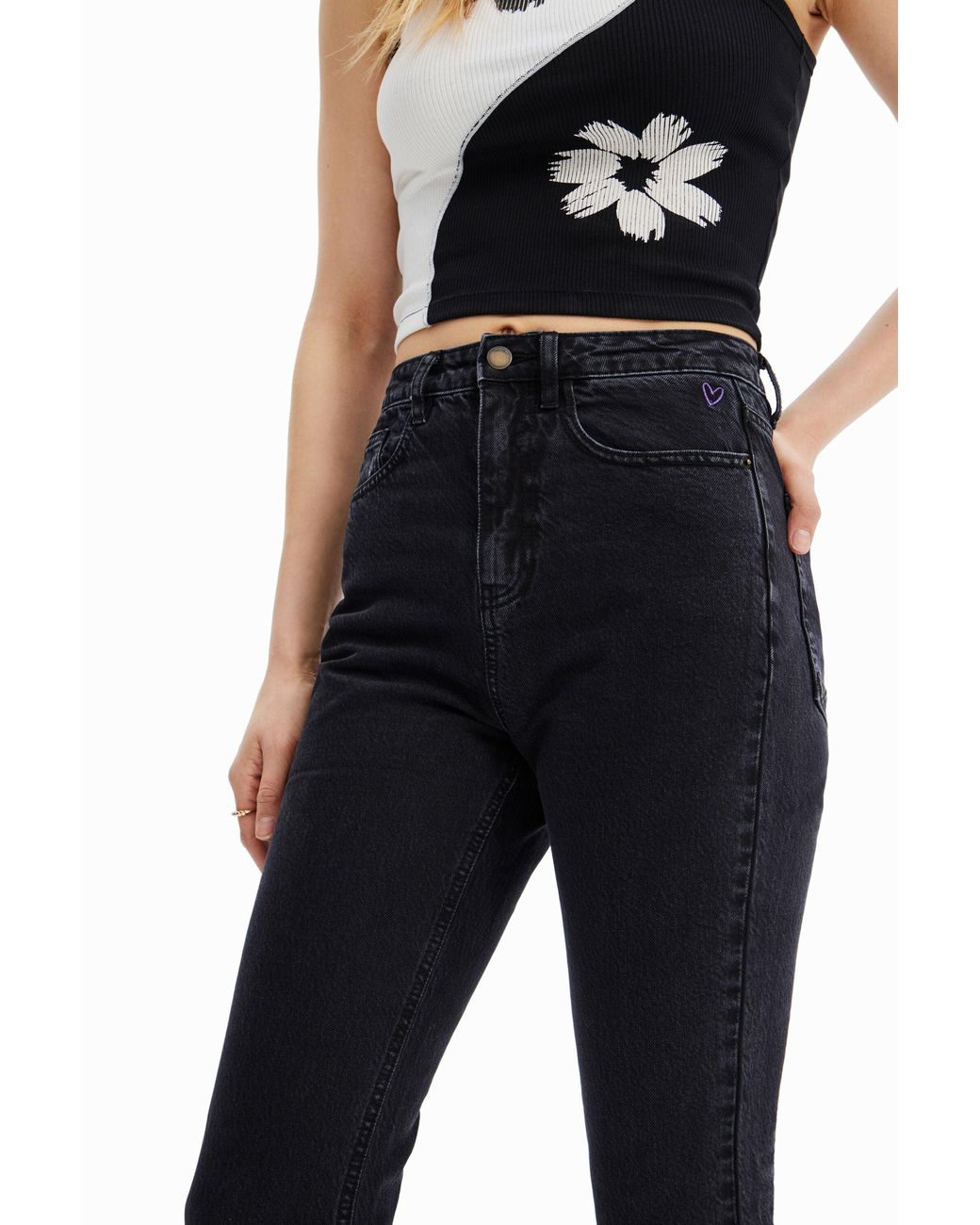 Desigual Blue Straight Cropped Jeans, Cotton