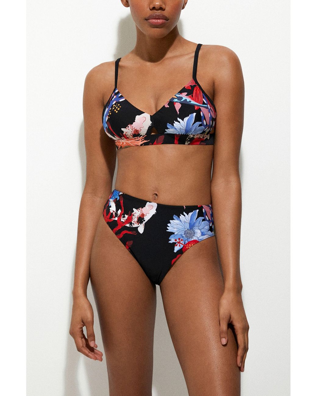 Desigual Black Coral Triangle Bikini Top