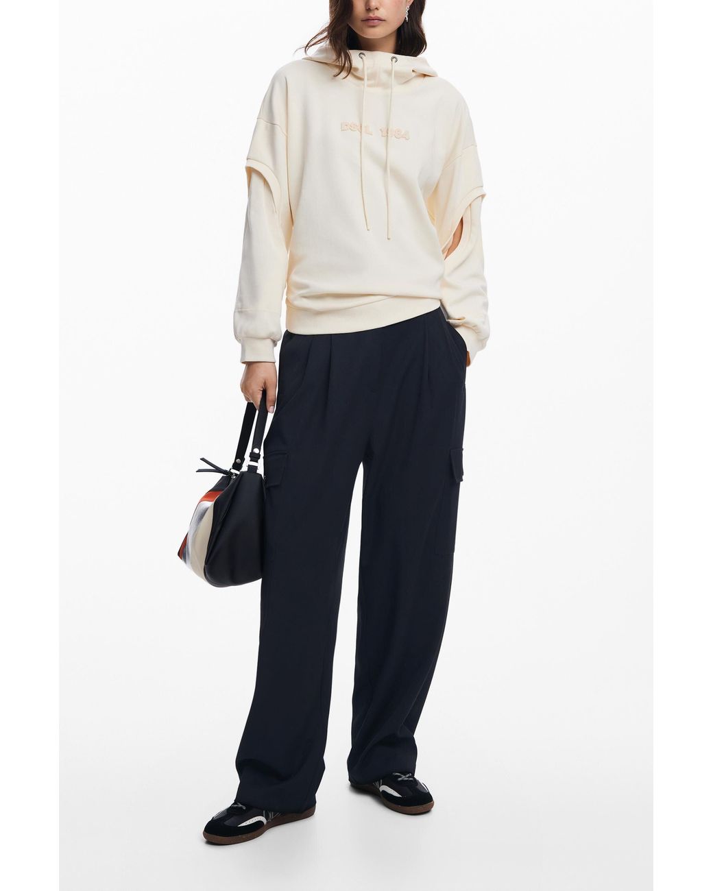Desigual White Oversized Denim-Print Sweatshirt