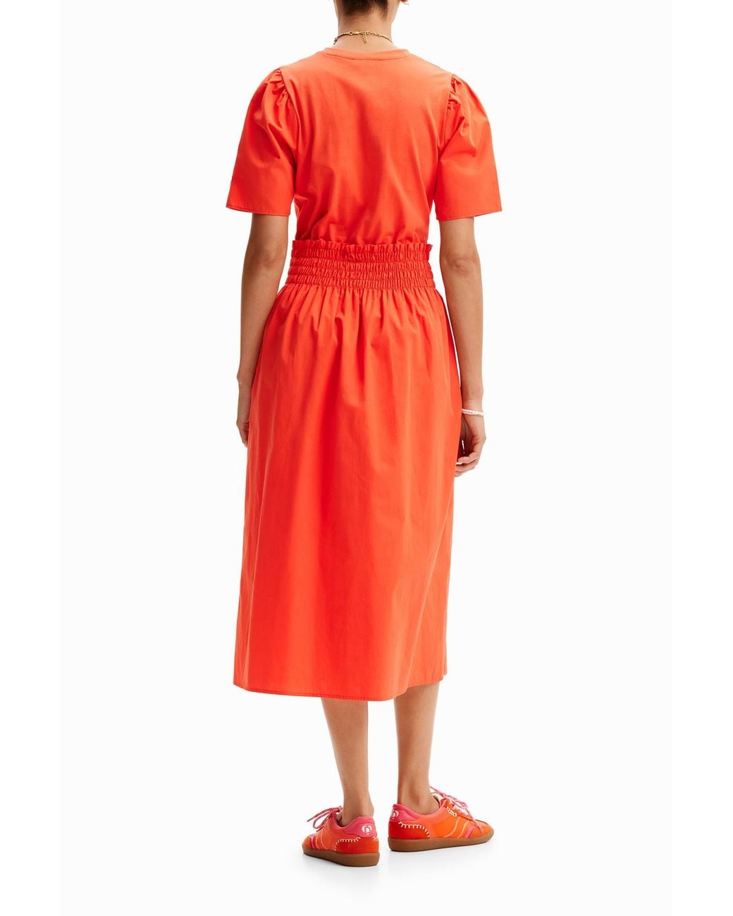 Desigual Red Plain Combination Midi Dress, Cotton