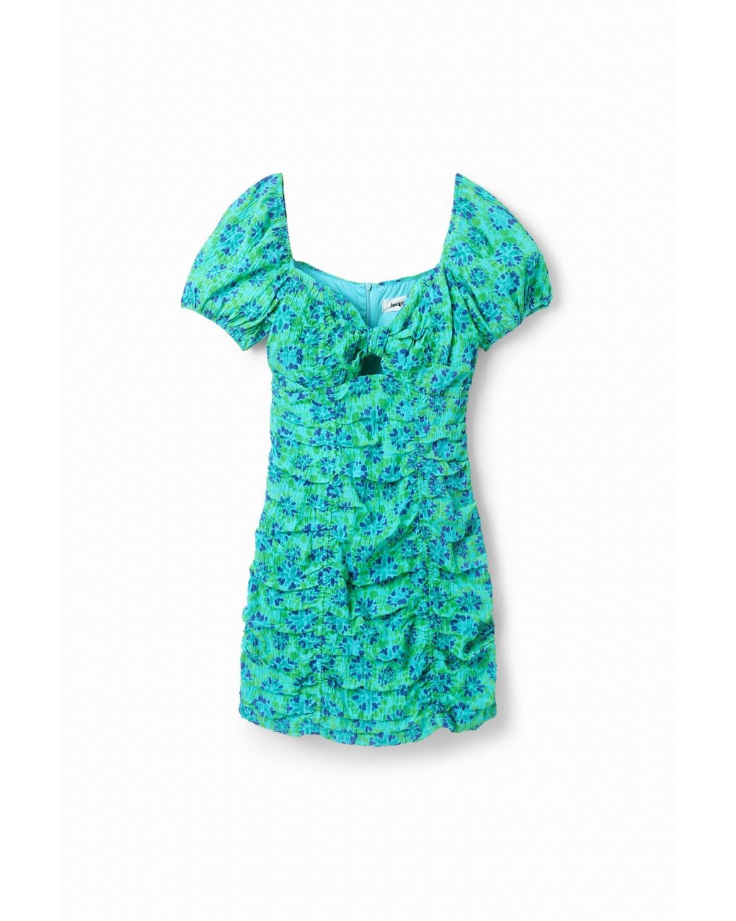 Desigual Green Short Ruched Knot Dress, Polyester
