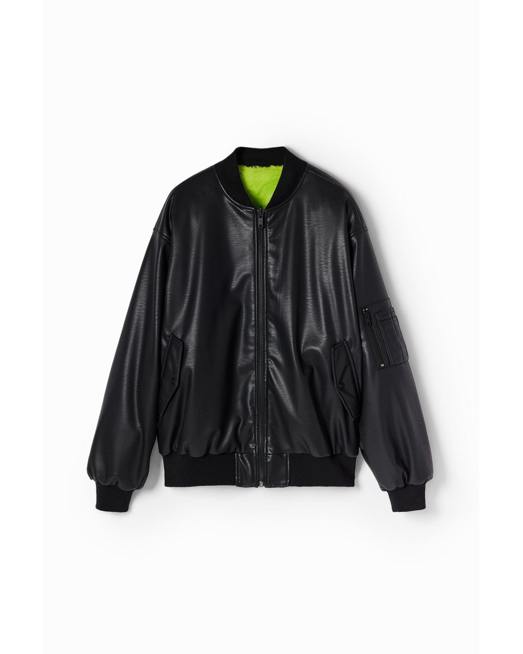 Desigual Black María Escoté Reversible Bomber Jacket, Polyurethane