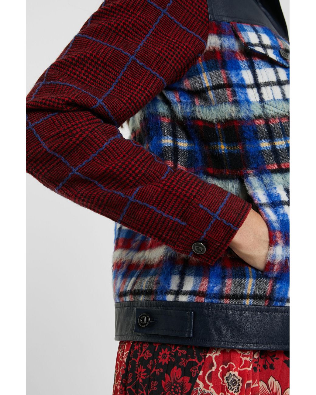 Desigual Red Tartan Fur Jacket