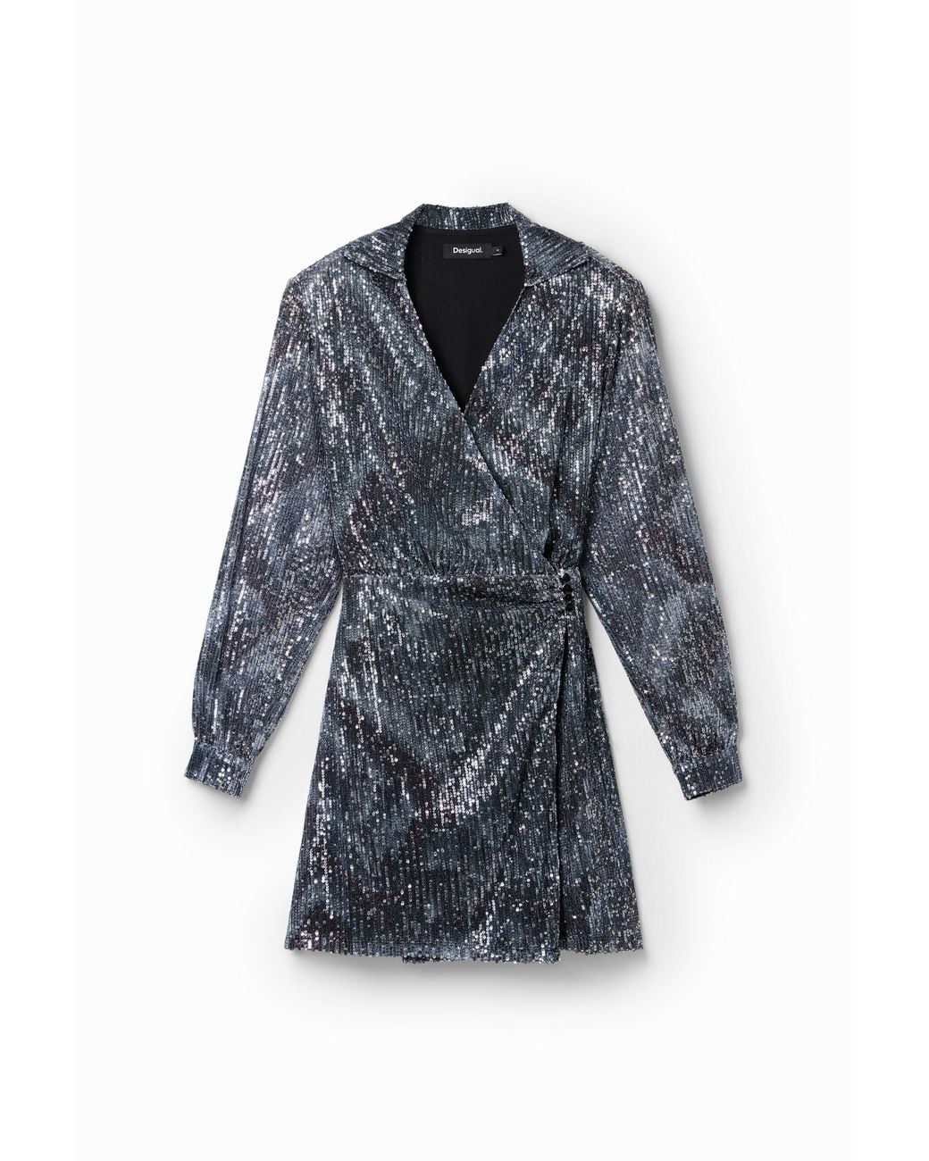 Desigual Blue Short Sequinned Wrap Dress, Polyester