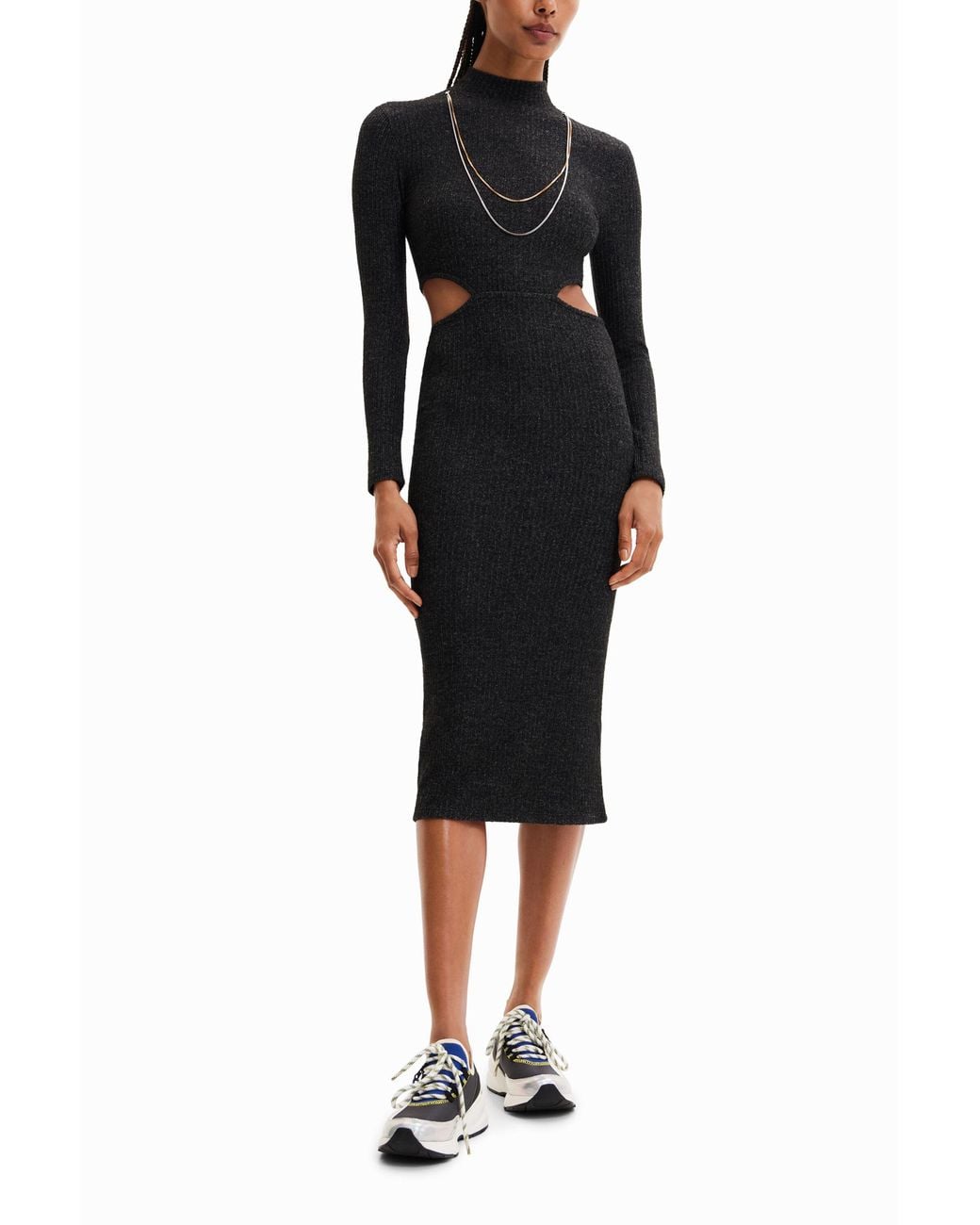Desigual Black Midi Cut-Out Dress