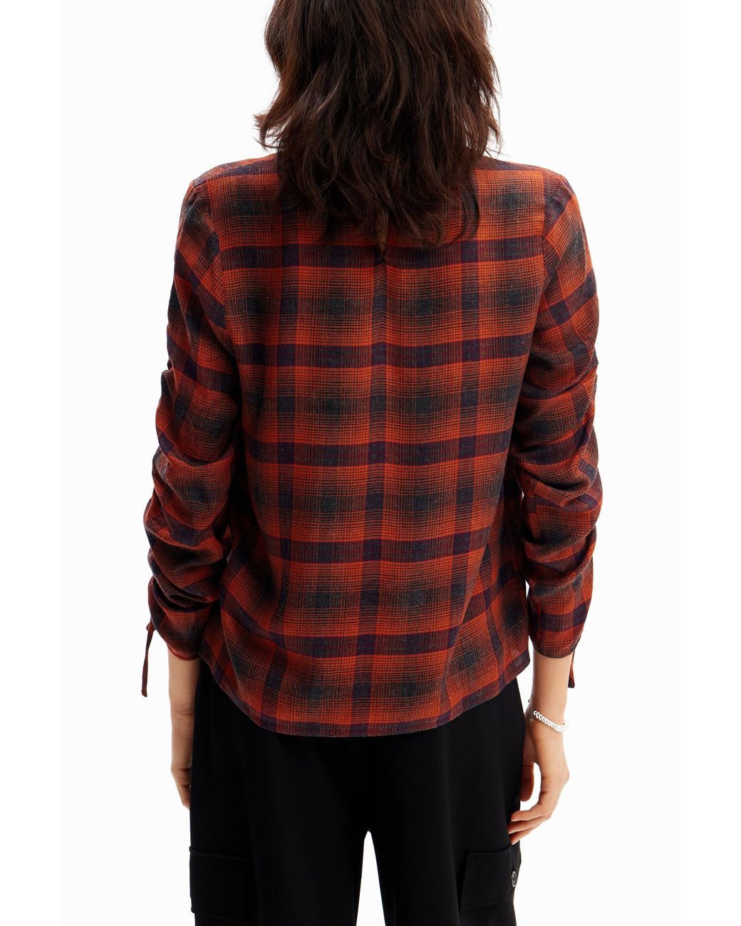 Desigual Red Adjustable Sleeve Plaid Blouse, Viscose