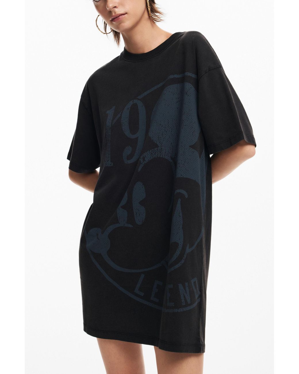 Desigual Black Short Dress With Short Sleeves Mickey, Cotton