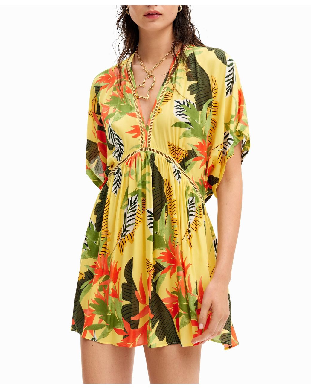 Desigual Yellow Tropical Tunic Dress, Viscose