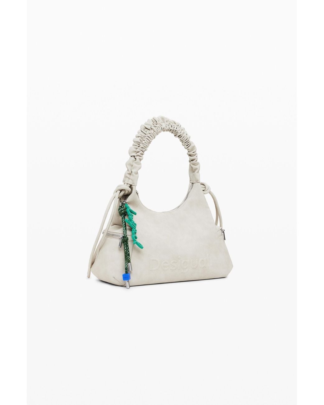 Desigual White Medium 3D Logo Bag With Ruched Handle, Polyurethane
