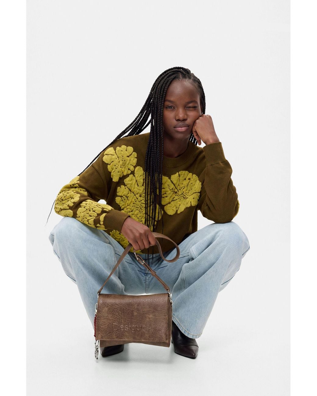 Desigual Brown Medium Faux Leather Bag, Polyurethane