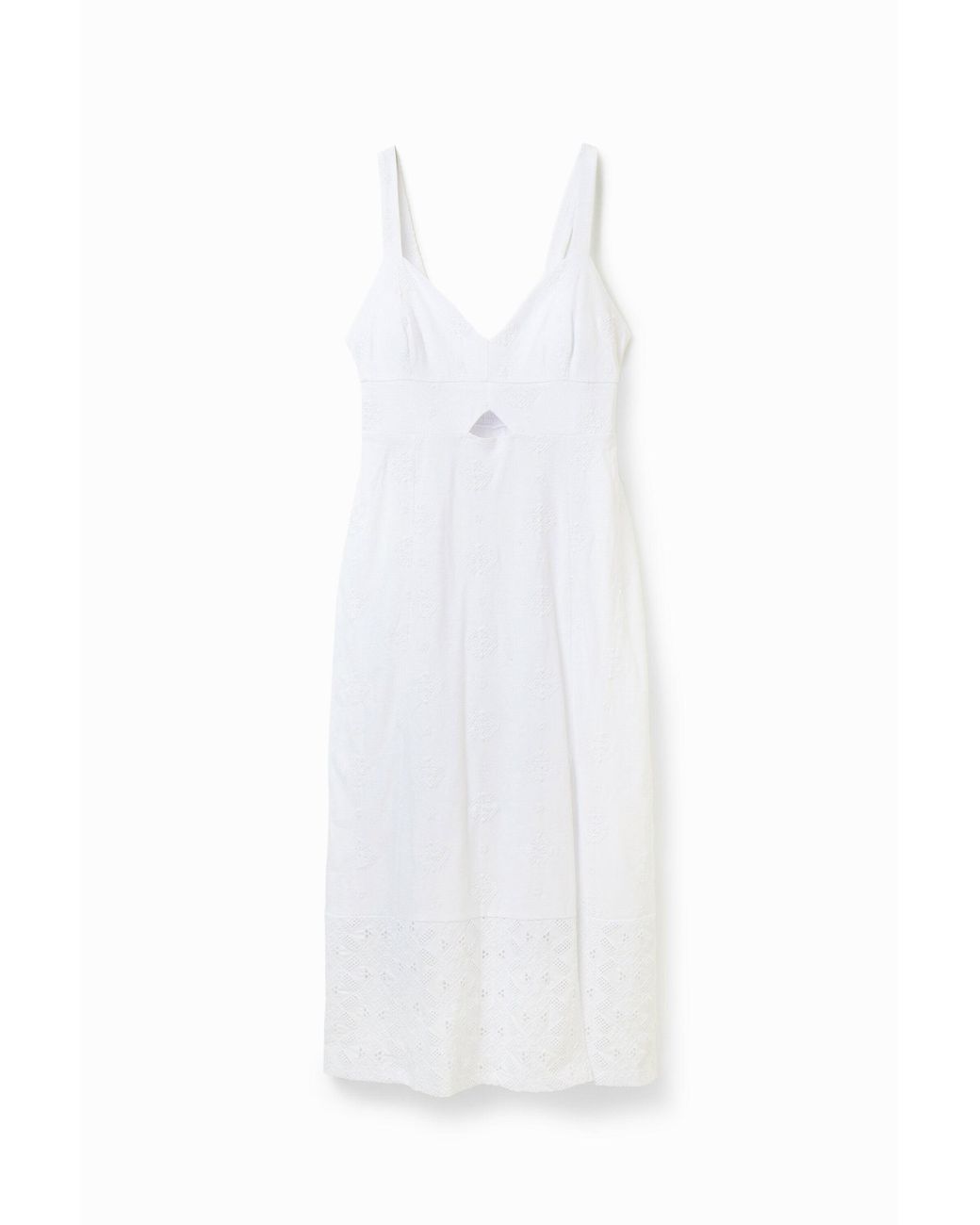 Desigual White Strappy Midi Dress, Cotton