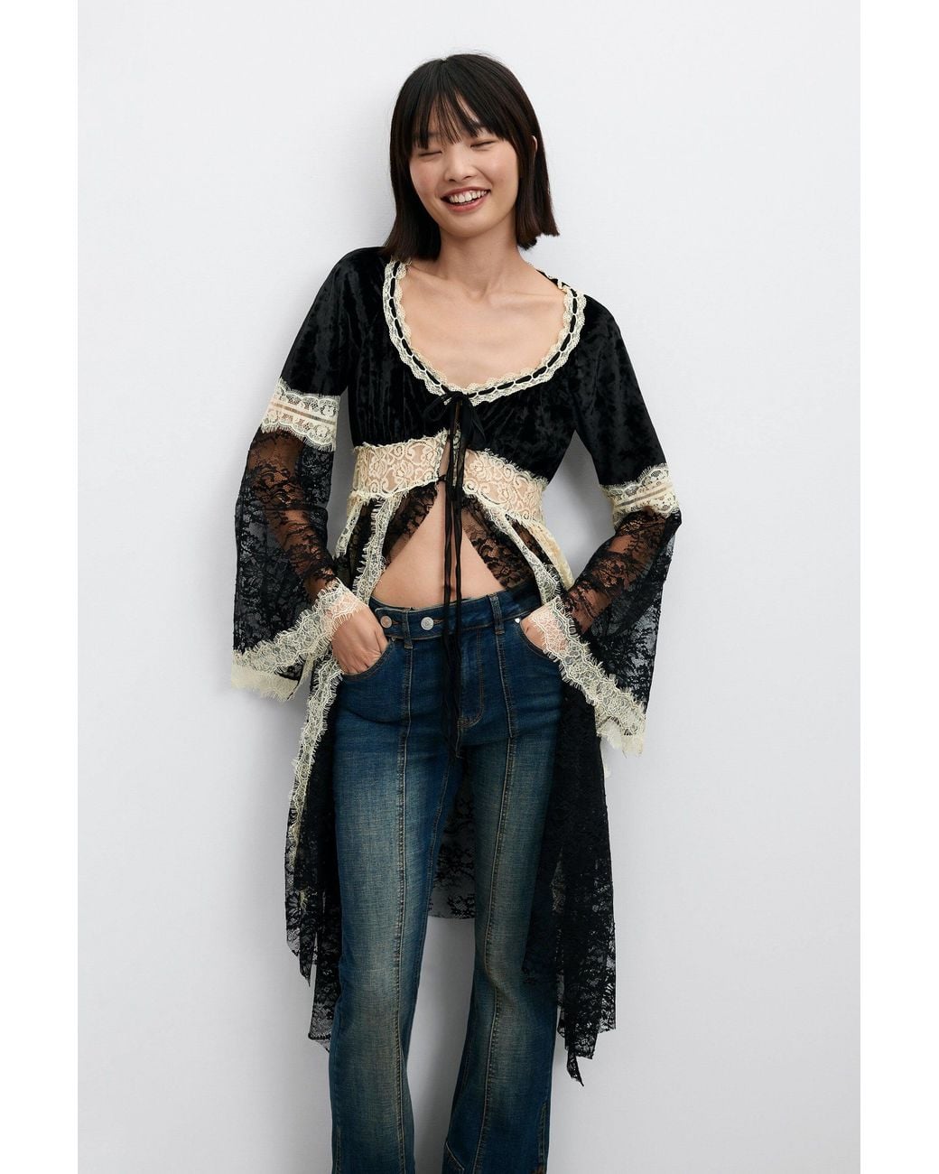 Desigual Blue Lace V-Neck T-Shirt