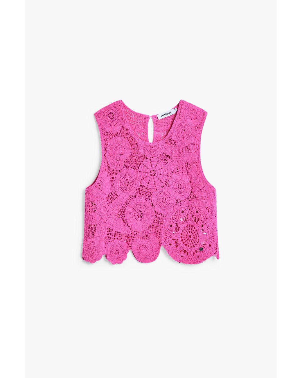 Desigual Pink Cropped Crochet Top, Cotton