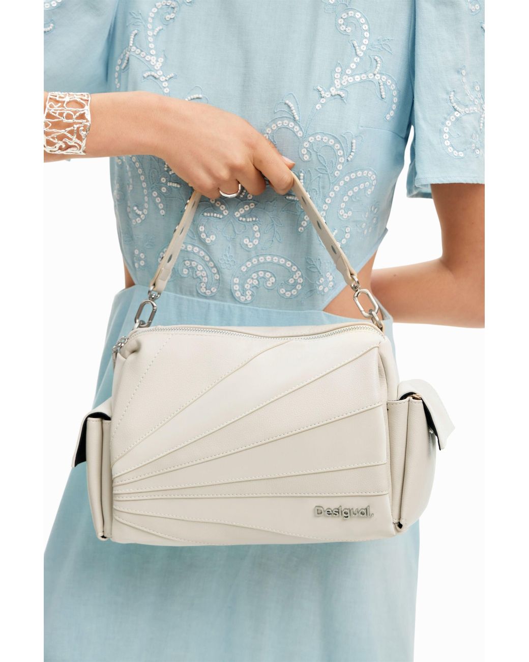 Desigual White M Patchwork Textures Bag, Polyurethane