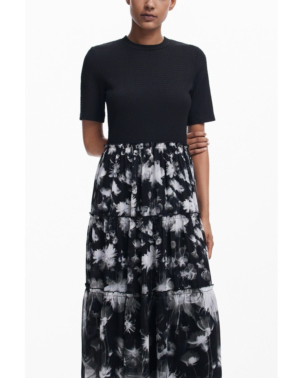 Desigual White Combined Midi Dress, Polyester