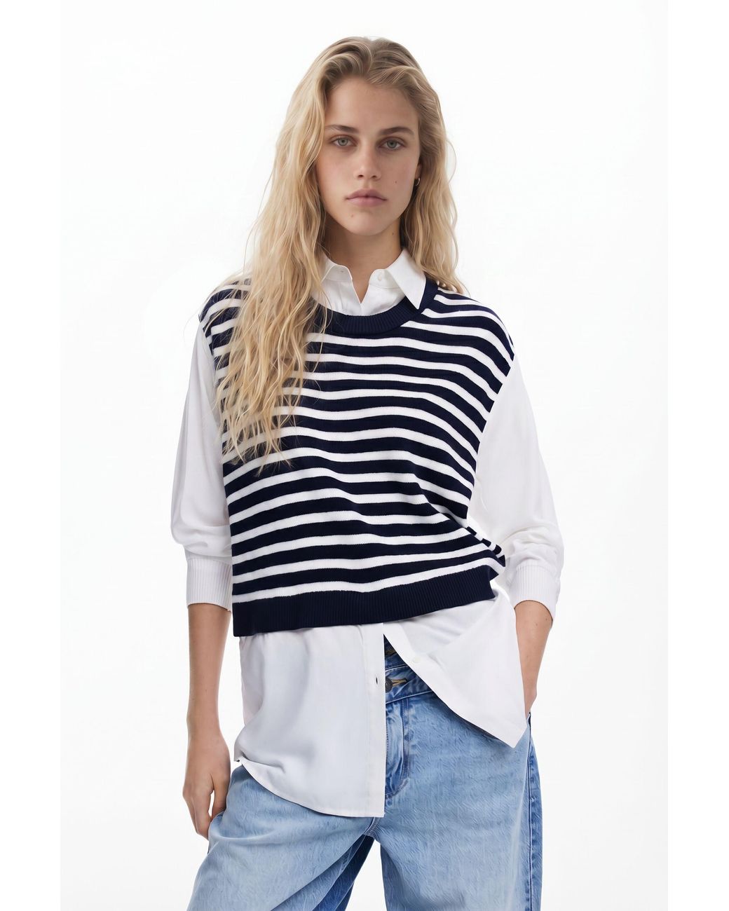 Desigual Blue Vest-Effect Shirt