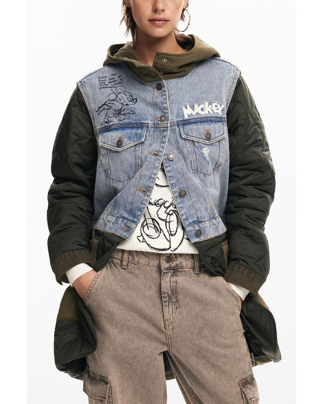 Desigual Blue Hybrid Parka With Mickey Hood, Cotton