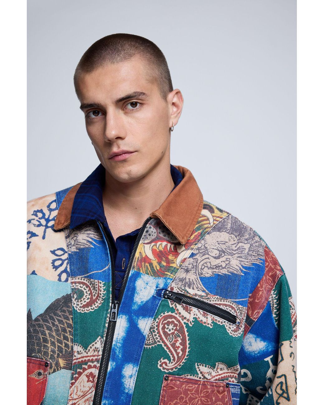 Desigual Blue Patchwork Jacket, Cotton for men