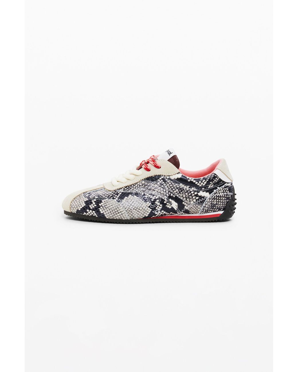 Desigual White Snake Print Sneakers, Cow Leather