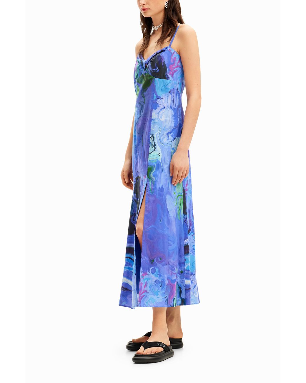 Desigual Blue M. Christian Lacroix Marbled Midi Dress, Cotton