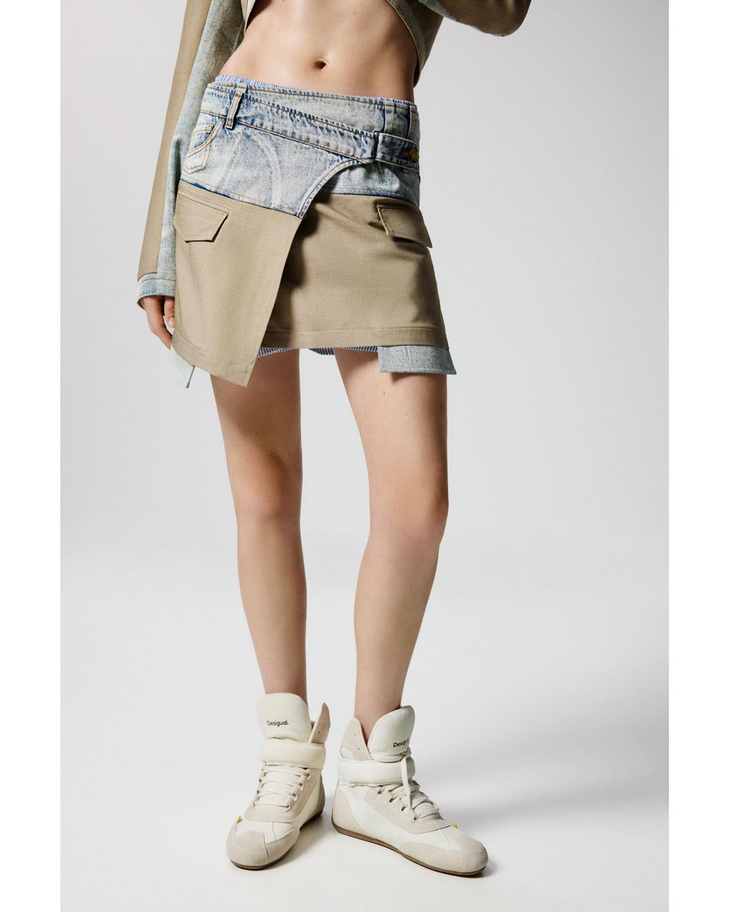 Desigual Blue Short Bimaterial Skirt