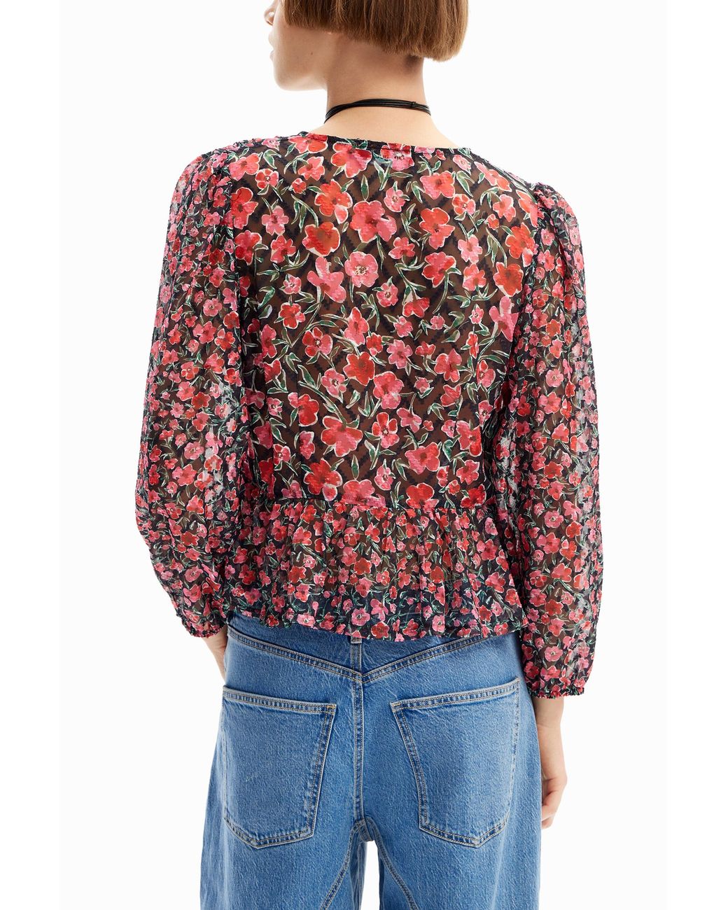 Desigual Red Floral Plumetis Blouse, Polyester