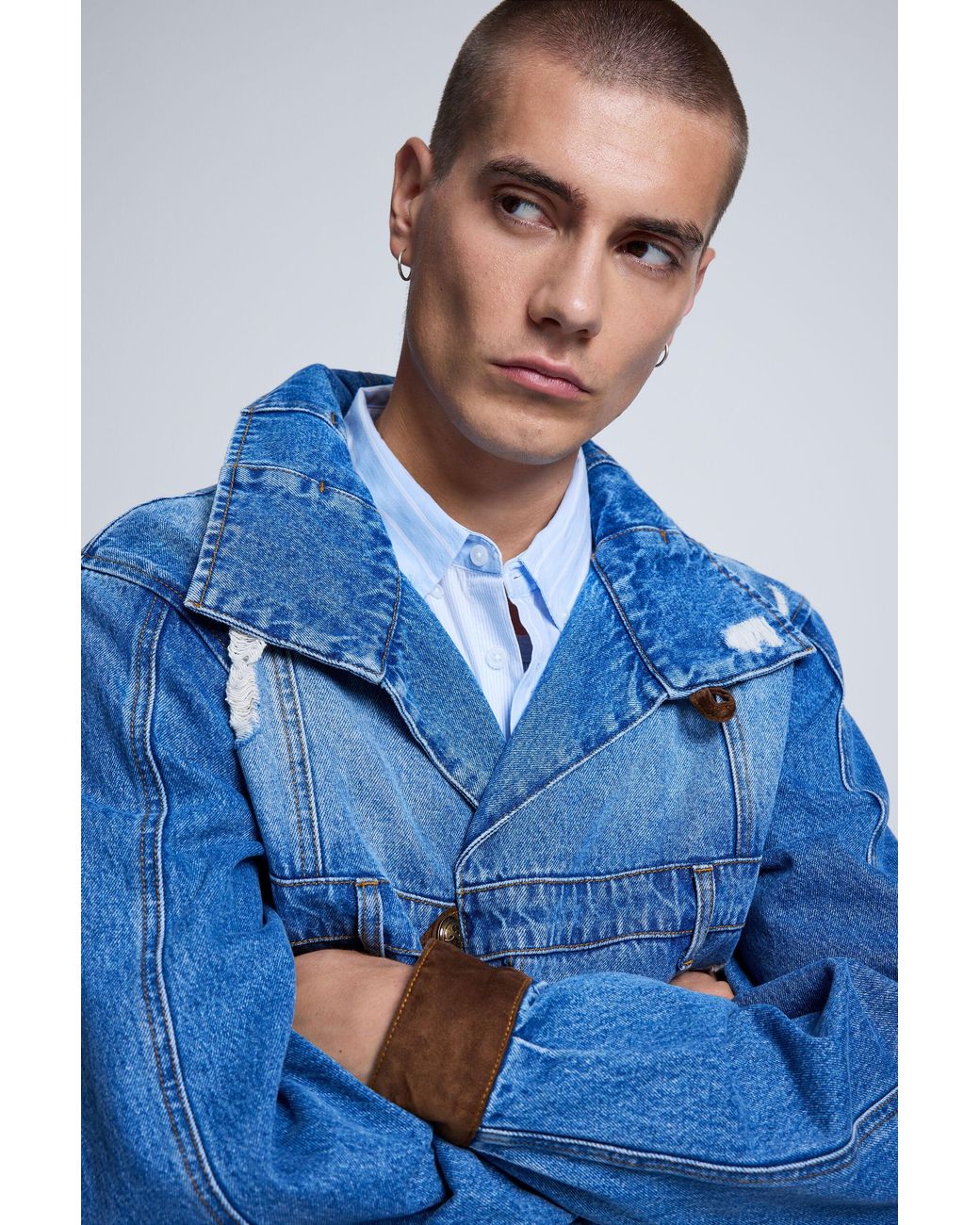 Desigual Blue Embroidered Denim Jacket, Cotton for men