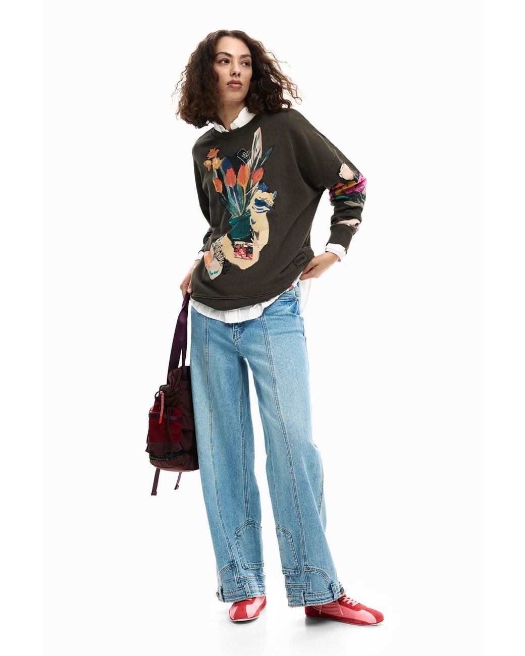 Desigual Black Sweatshirt Collage Drawing, Cotton