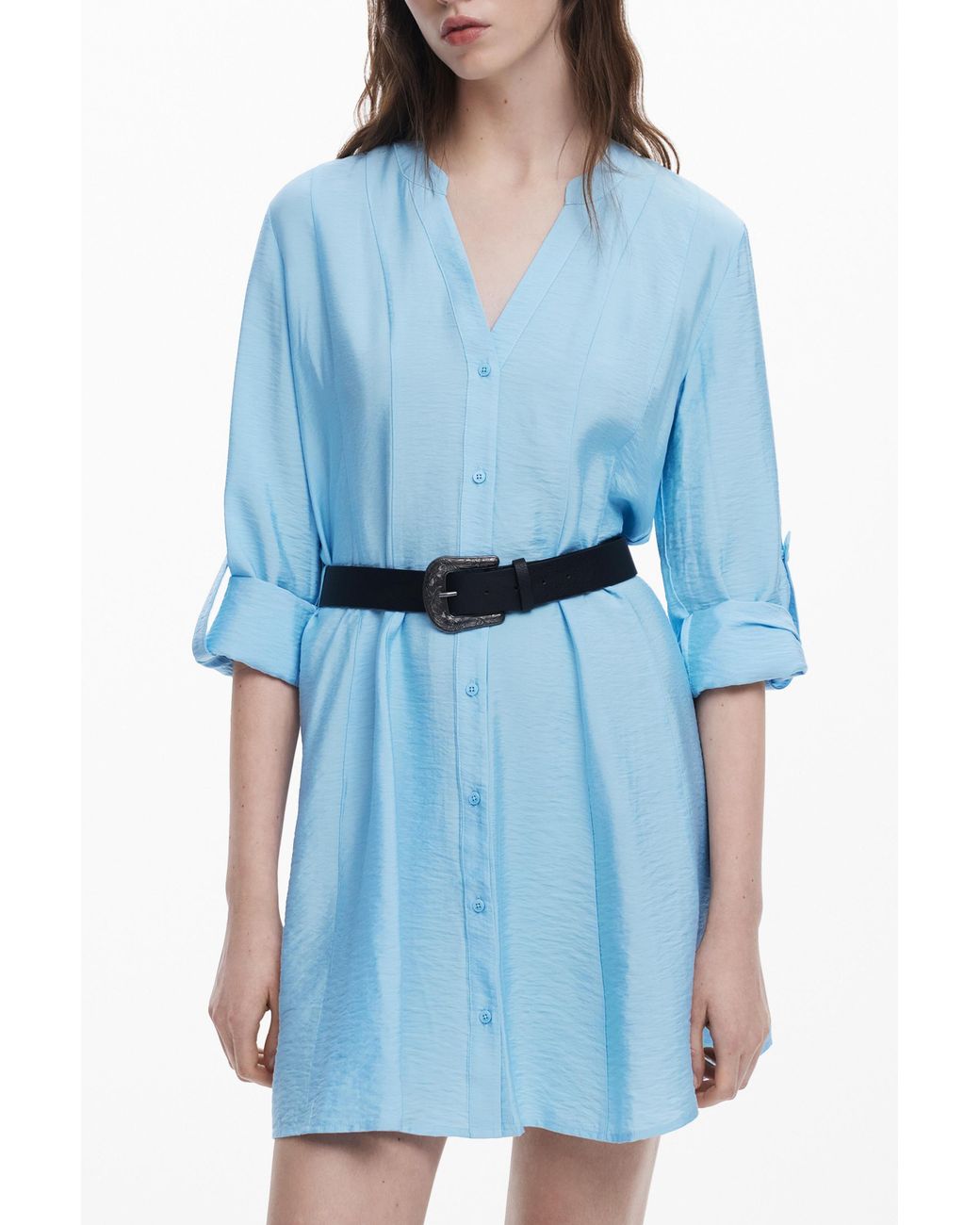 Desigual Blue Shirt Dress With Belt