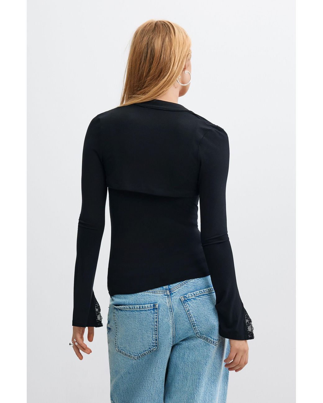 Desigual Black 2-In-1 T-Shirt With Flocked Details, Viscose