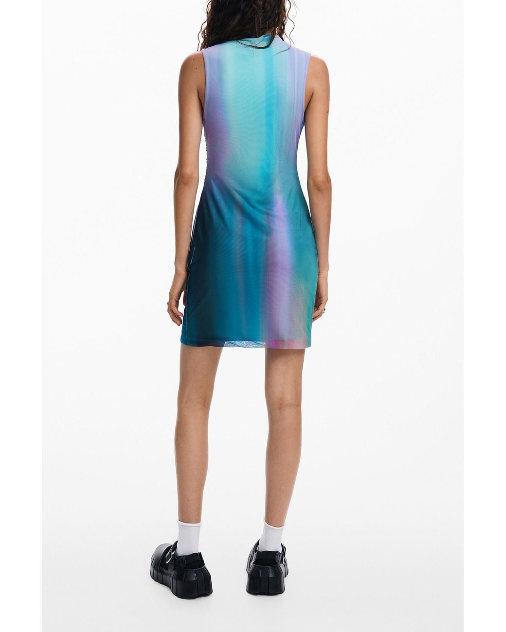 Desigual Blue Tulle Dress With Gradient Effect, Polyester