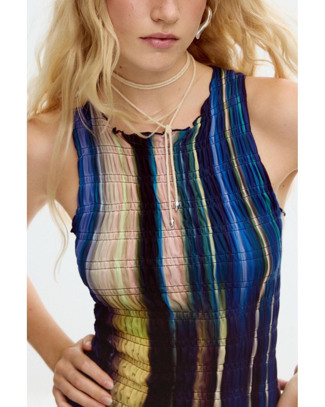 Desigual Blue Square Neck Knit Dress, Polyester
