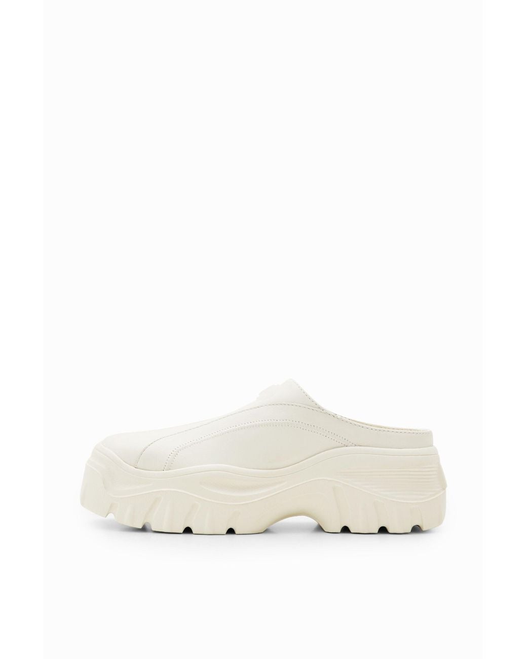 Desigual White Chunky Leather Clogs, Cow Leather