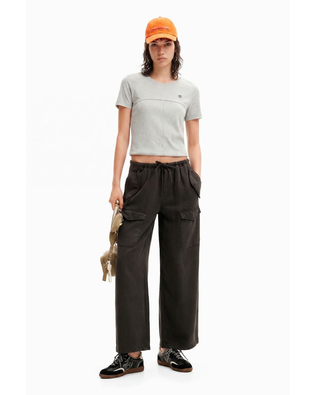 Desigual Black Wide-Leg Cargo Trousers, Lyocell