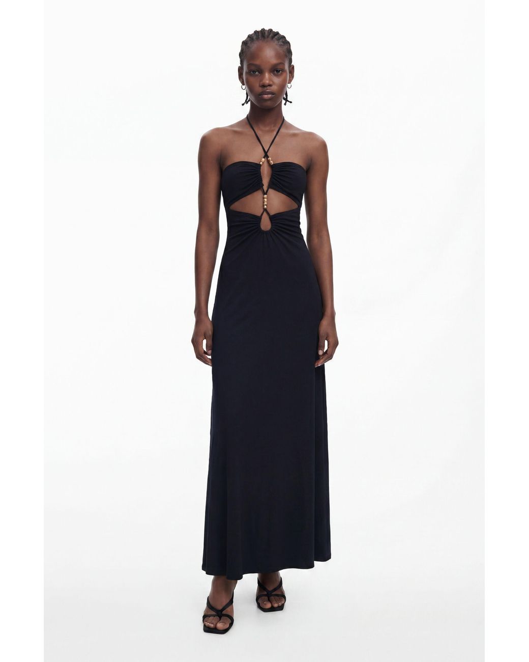 Desigual Black Cut-Out Neckline Dress, Viscose