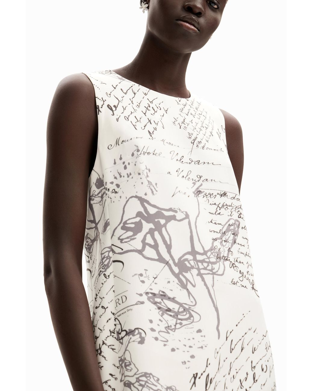 Desigual White Letter Print Midi Dress, Polyester